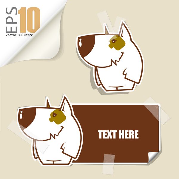 مجموعه ای از کارت پیام با سگ کارتونی و سگ کاغذی با نوار چسب ثابت شده است وکتور
