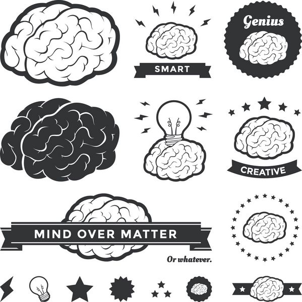 وکتور از نشان های طراحی مغز اینها نمادهای خلاقیت ایده ها الهام هوش افکار استراتژی حافظه نوآوری آموزش یادگیری هستند