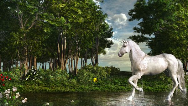 اسب شاخدار در یک جنگل جادویی