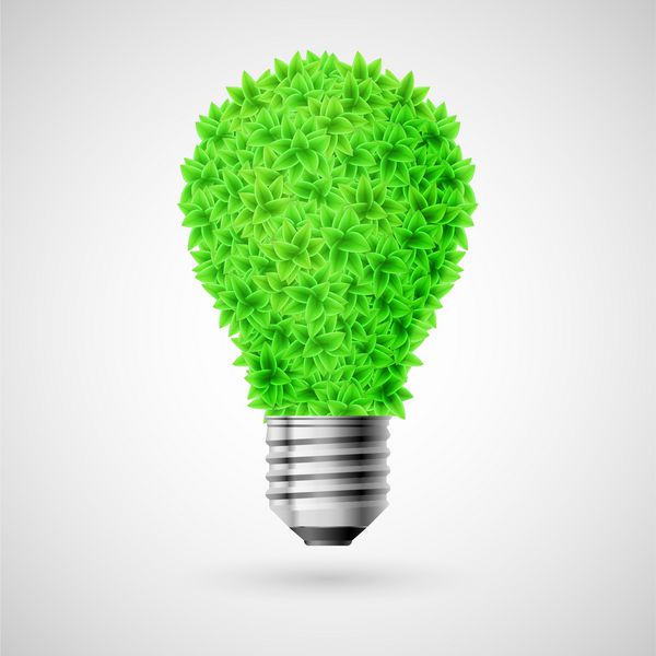 لامپ ساخته شده از برگ های سبز به عنوان مفهوم منبع انرژی اکو