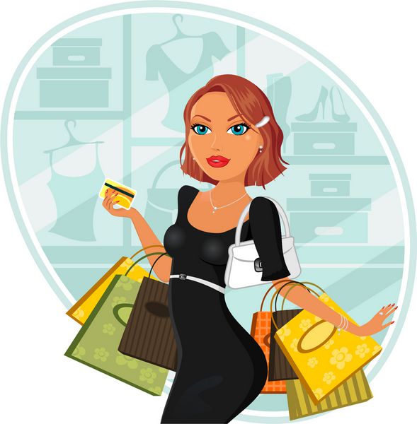 زن شیک پوشی که برای فروشگاه ها خرید می کند - مش دو سطح - گرادیان - بدون اثرات شفافیت -