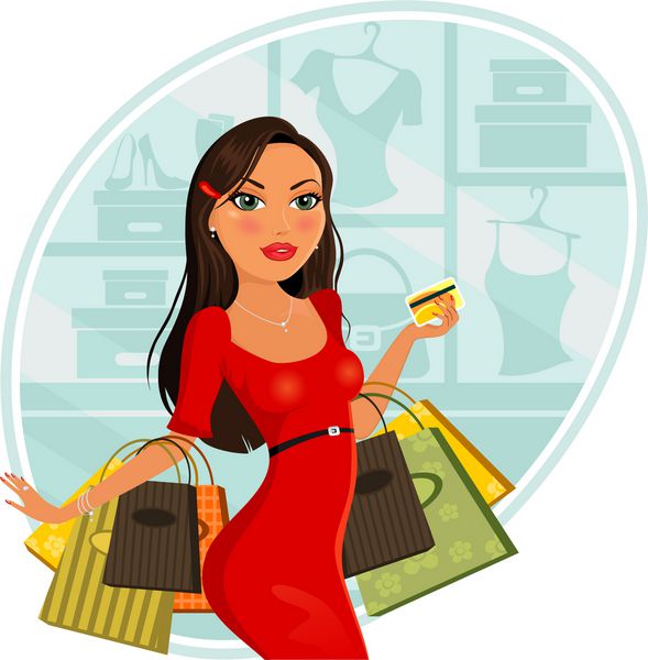 زن شیک پوشی که برای فروشگاه ها خرید می کند - مش دو سطح - گرادیان - بدون اثرات شفافیت -