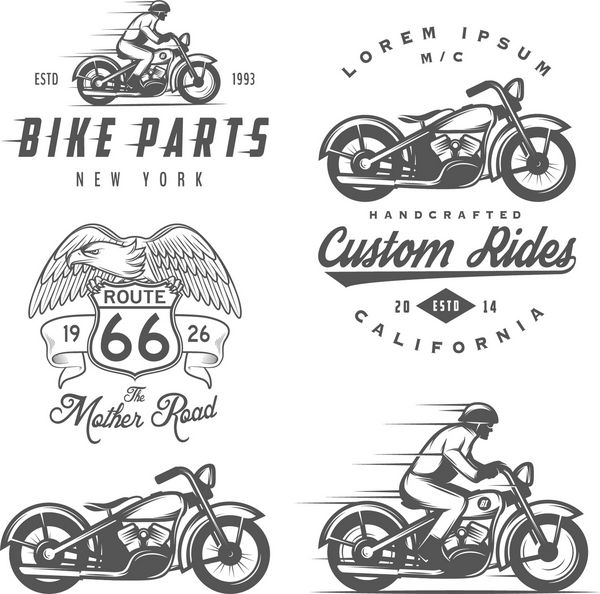 مجموعه ای از برچسب های قدیمی موتور سیکلت نشان ها و عناصر طراحی