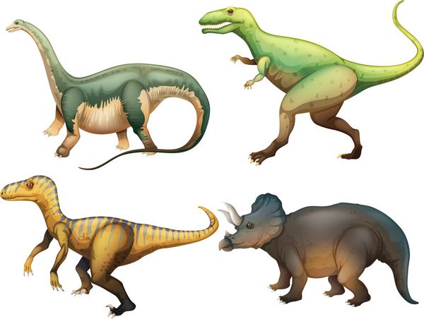 تصویر چهار دایناسور در پس زمینه سفید
