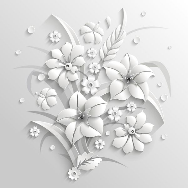 دسته گل های سفید خارق العاده که به سبک سه بعدی ساخته شده اند