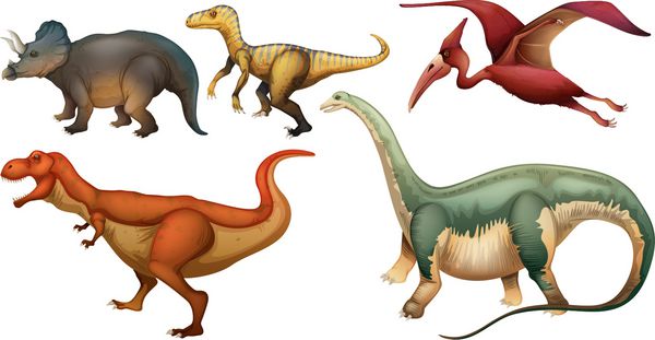 گروهی از دایناسورها در پس زمینه سفید