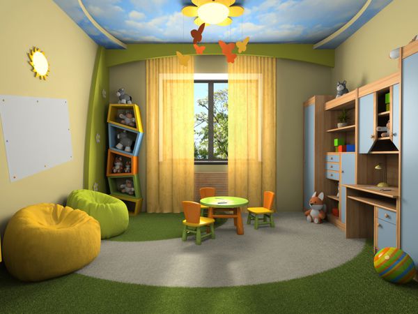 دکوراسیون داخلی مدرن اتاق کودک رندر سه بعدی