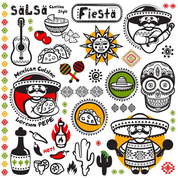 مجموعه ای از نمادهای وکتور مکزیکی برای کسب و کار شما