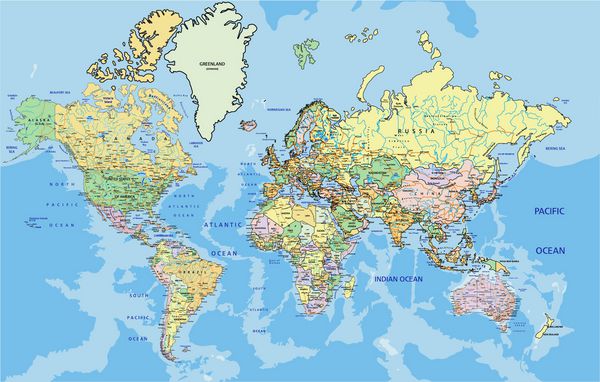 نقشه جهان سیاسی بسیار دقیق با برچسب وکتور