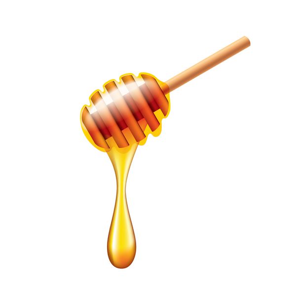 چوب عسل با عسل جاری جدا شده بر روی وکتور پو رئالیستی سفید