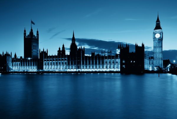 بیگ بن و مجلس پارلمان در لندن در هنگام غروب پانوراما