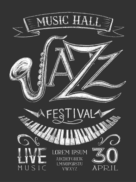 وکتور پوستر جشنواره جاز روی تخته سیاه rgb رنگ جهانی شیب رایگان هر یک از عناصر دارای یک گروه بندی معنایی هستند