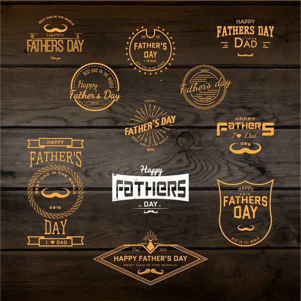 نشان‌ها و برچسب‌های روز پدر برای هر کاربری روی بافت پس‌زمینه چوبی