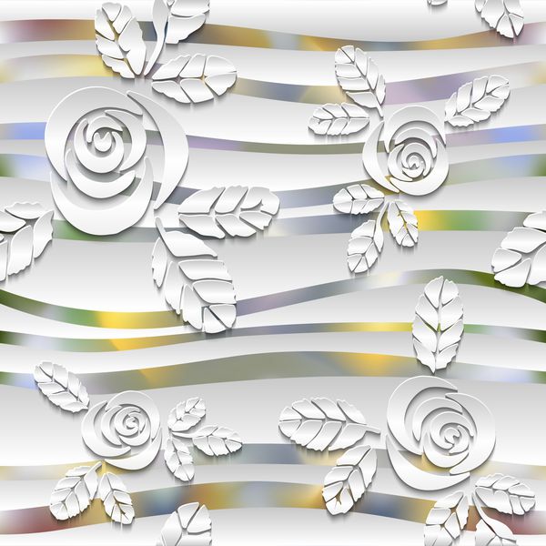 الگوی موج دار بدون درز تار با گل رز پس زمینه انتزاعی وکتور سه بعدی