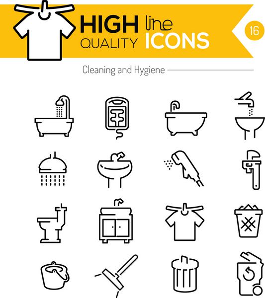 نمادهای خط تمیز کردن و بهداشت با کیفیت بالا