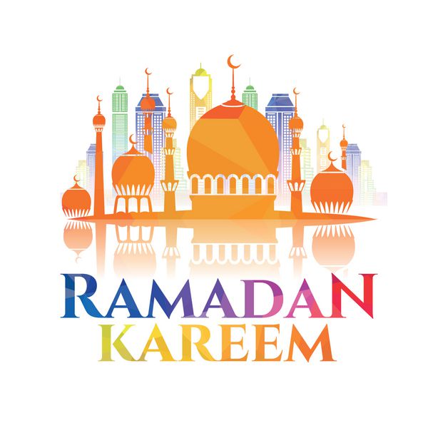 وکتور کتیبه خوشنویسی عربی رمضان کریم طراحی تصویر جشن با نقوش هندسی درخشان برچسب لوگو