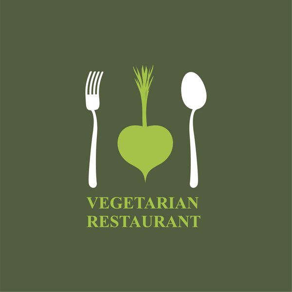 لوگو برای رستوران ها یا کافه های گیاهی کارد و چنگال چنگال و قاشق و تربچه