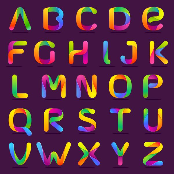 مجموعه حروف رنگارنگ الفبای انگلیسی سرگرم کننده یک خط سبک فونت عناصر قالب طراحی وکتور برای برنامه یا شرکت شما