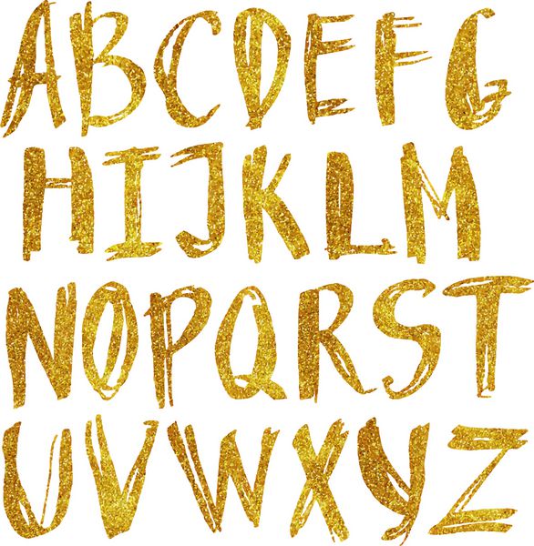 الفبای وکتور در پولک های طلایی حروف دستی با پولک دوزی حروف الفبا که از دانه های طلایی تشکیل شده است