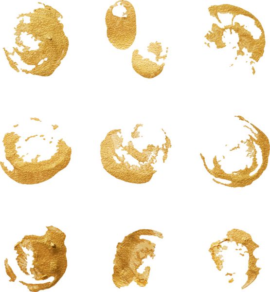 مجموعه ای از لکه های طلای اکریلیک جدا شده روی سفید بردار