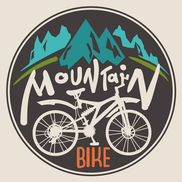 دوچرخه کوهستان برچسب رترو حروف کشیده شده با دست