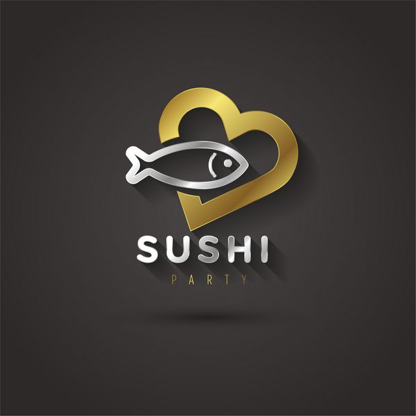 وکتور گرافیکی نماد ماهی طلایی و سوشی با نمونه متن برای شرکت شما