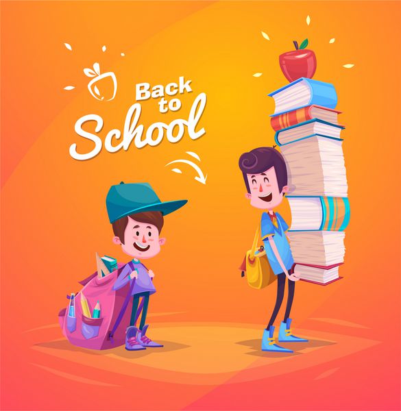 بچه های مدرسه ناز فعالیتهای مدرسه بازگشت به مدرسه اشیاء جدا شده در پس زمینه زرد تصویر عالی برای کتاب های مدرسه و موارد دیگر بردار