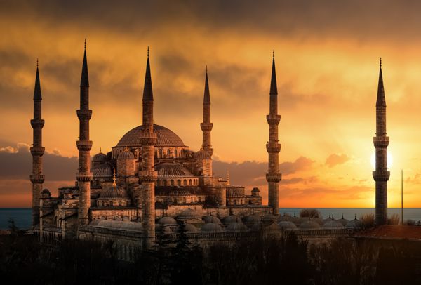 مسجد آبی در استانبول هنگام غروب آفتاب