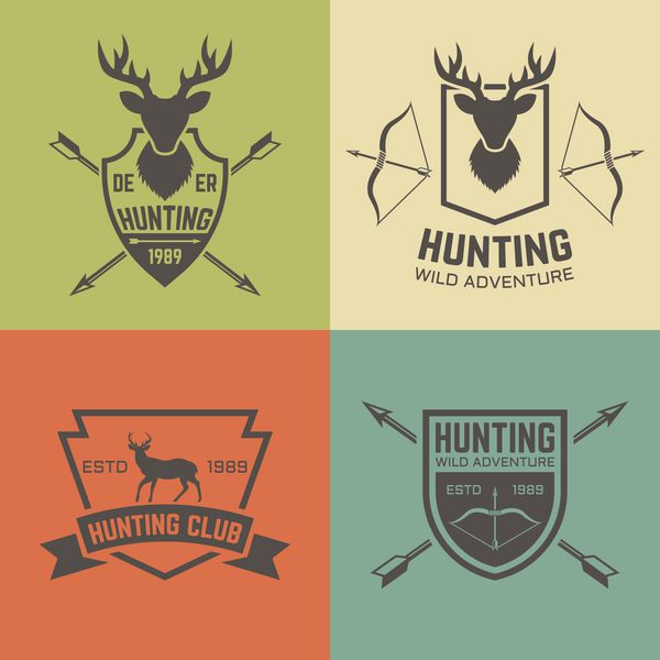 مجموعه باشگاه شکار وکتور برچسب های قدیمی نشان ها نشان ها آرم های شکار گوزن فصل شکار