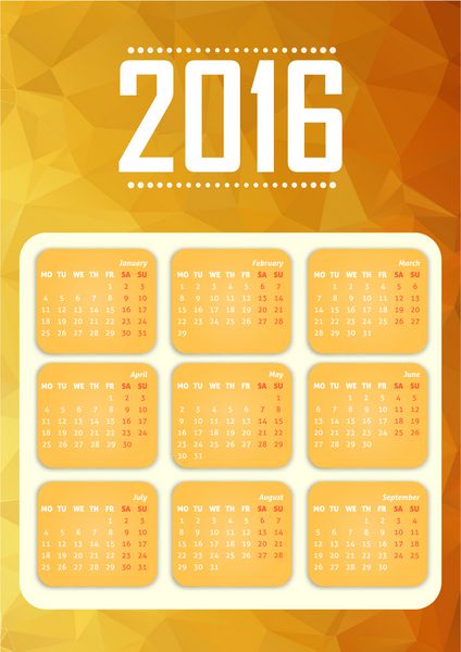 تقویم سال 2016 سال نو مبارک پس زمینه چند ضلعی بردار