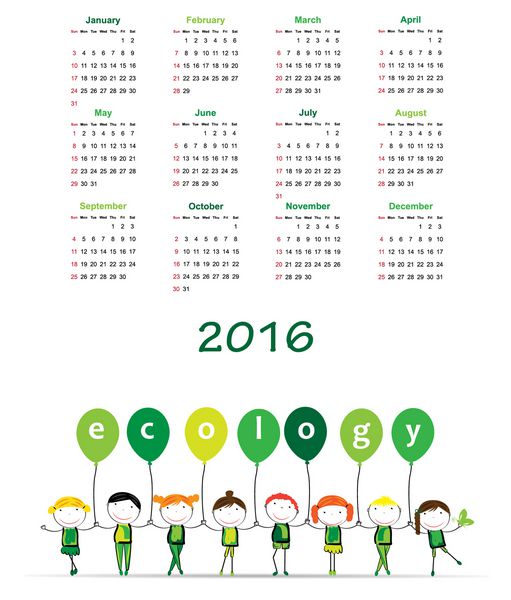 تقویم زیبای سبز و زیست محیطی در سال 2016