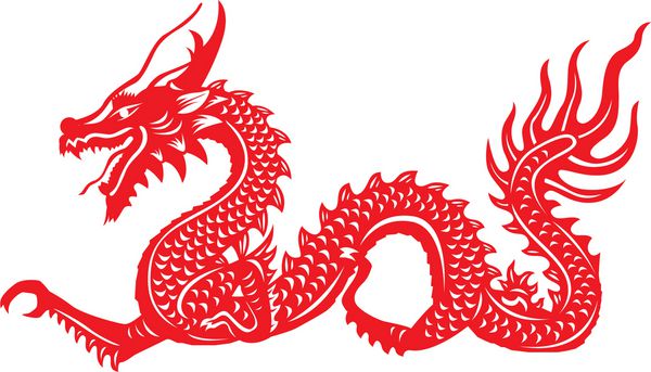 کاغذ قرمز برش از نمادهای زودیاک چین از اژدها