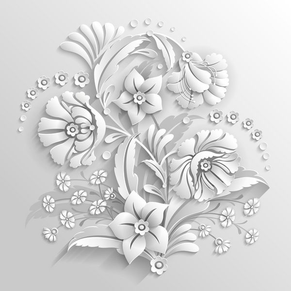 دسته گل های تزئینی ساخته شده به سبک سه بعدی سفید