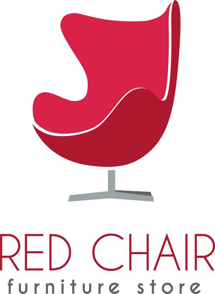 الگوی وکتور علامت تجاری صندلی قرمز برای فروشگاه مبلمان بوتیک دکور خانه طراحی مبلمان نماد شبح صندلی شکل تخم مرغ عنصر وب سایت شرکتی متن نمونه طرح لایه ای قابل ویرایش