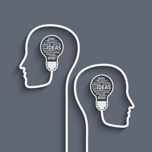 لامپ مفهوم کسب و کار ساخته شده با کلمات در مغز انسان وکتور برای طراحی شما
