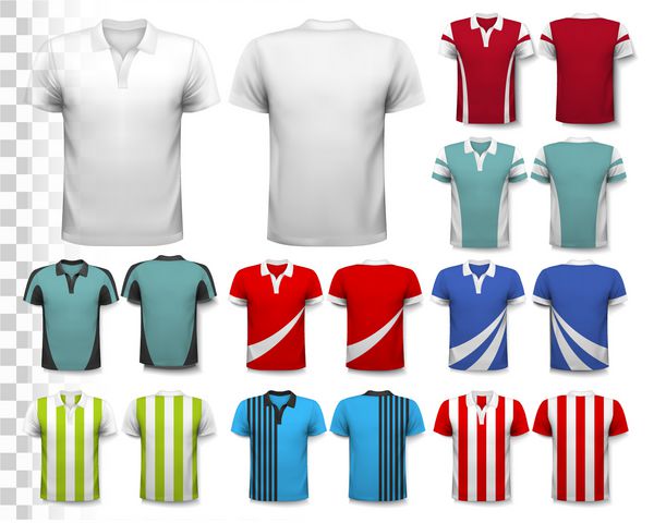 مجموعه ای از پیراهن های مختلف فوتبال تی شرت شفاف است و می توان از آن به عنوان یک الگو با طرح خود استفاده کرد بردار