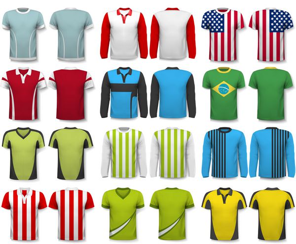 مجموعه ای از پیراهن های مختلف قالب طراحی تی شرت شفاف است و می تواند به عنوان یک الگو با طرح خود استفاده شود بردار