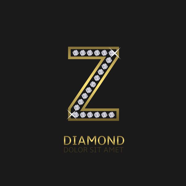 آرم فلزی طلایی Z با الماس لوکس سلطنتی ثروت نماد زرق و برق وکتور