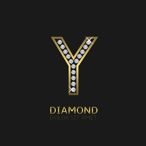 آرم y فلزی طلایی با الماس لوکس سلطنتی ثروت نماد زرق و برق وکتور