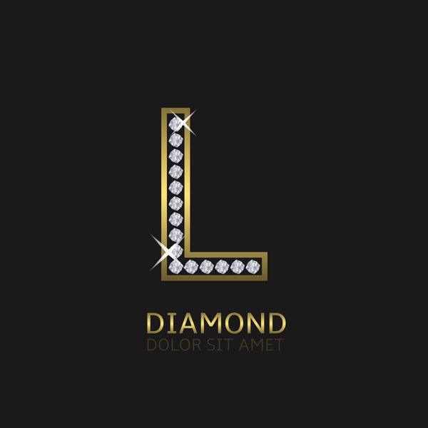 لوگوی فلزی طلایی l با الماس لوکس سلطنتی ثروت نماد زرق و برق وکتور