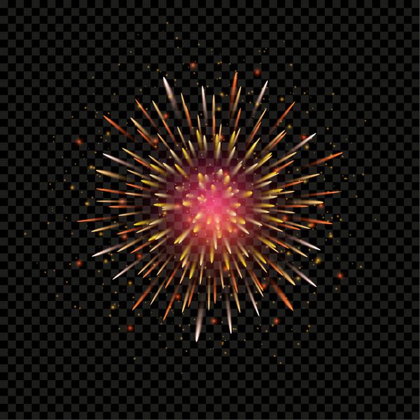 آتش بازی جشن انفجار دایره ای پیتوگرام درخشان در برابر پس زمینه سیاه تصویر جدا شده از وکتور
