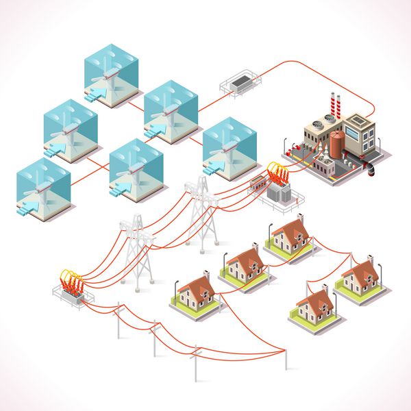 برق توربین زیر آب ایزومتریک مزارع آسیاب بادی نیروگاه کارخانه نیروگاه برق شبکه برق زنجیره تامین انرژی بردار نمودار مدیریت صرفه جویی در برداشت ساختمان ایزومتریک