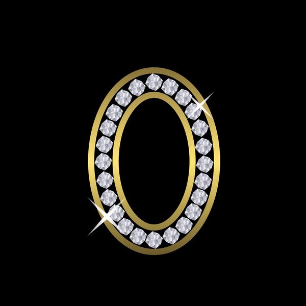 علامت عدد صفر فلز طلایی با الماس لوکس سلطنتی ثروت نماد زرق و برق وکتور