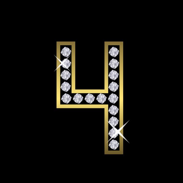علامت فلز طلایی شماره چهار با الماس لوکس سلطنتی ثروت نماد زرق و برق وکتور