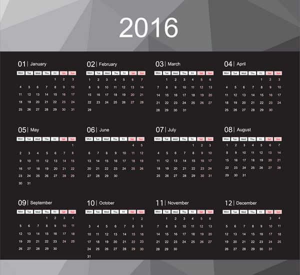 تقویم انتزاعی برای سال 2016 وکتور