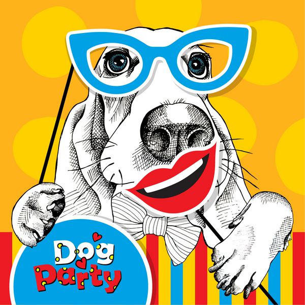 پوستر جشنواره روشن پرتره سگ باست تازی با لوازم غرفه پو وکتور