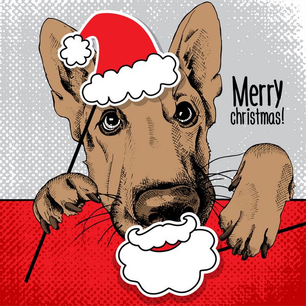 پوستر کریسمس پرتره سگ آلمانی شپرد با لوازم غرفه پو وکتور