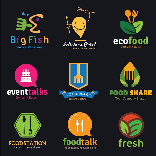 مجموعه لوگو مجموعه آرم مجموعه آرم غذا آرم رستوران آرم چنگال لوگوی بازار لوگوی رویداد آرم ماهی الگوی لوگوی برداری