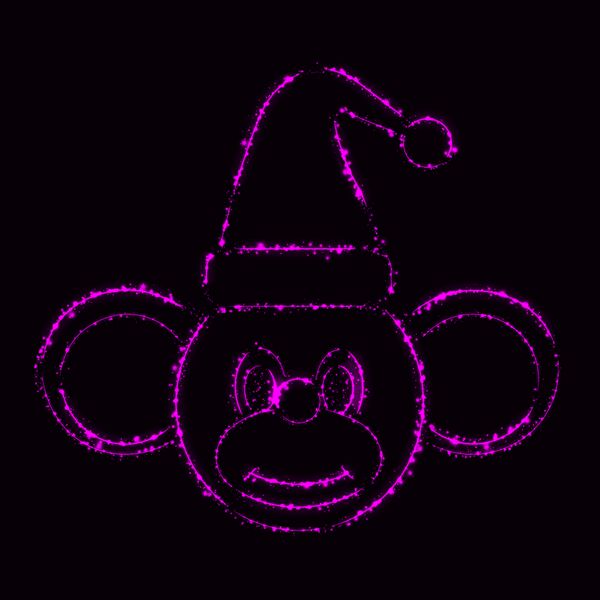 شبح میمون سال نو در یک کلاه کریسمس از چراغ های بنفش