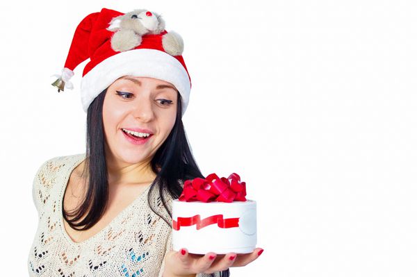 زن کریسمس پرتره کلاه بابا نوئل جعبه هدیه مدل زن خندان سال 2016